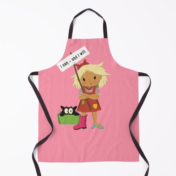 Item preview, I can and I will, obstinate girl wants to manage herself, holding a sign. Scared cat watching. designed and sold by marina63.