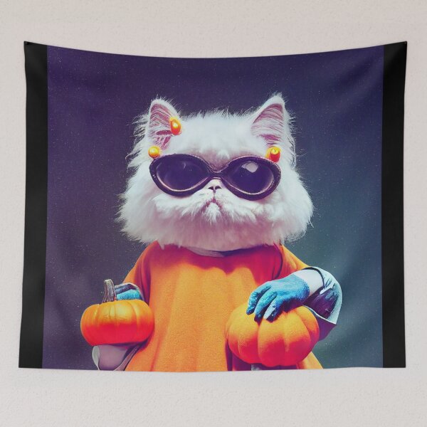 Item preview, Cat Portrait - Persian cat in a pumpkin costume for Halloween. Trick or treat ! designed and sold by Catator.