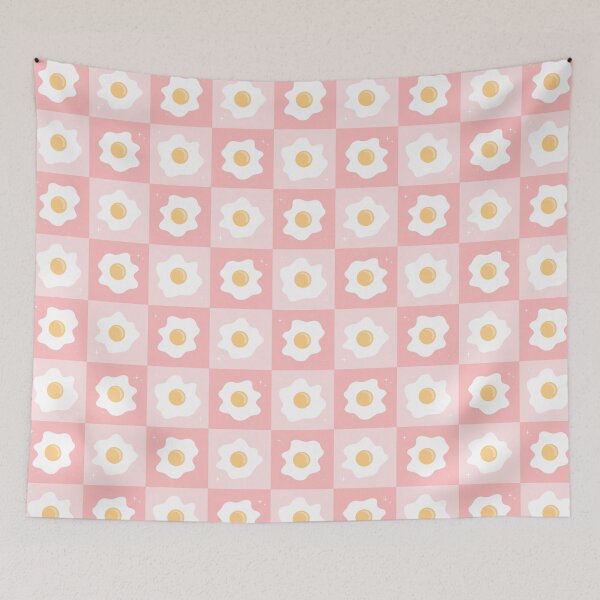 Item preview, Y2K Danish Pastel Pink Fried Egg Checkerboard Pattern designed and sold by Sarah Eichert.