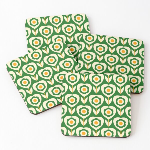 Item preview, 2064 - retro heart flowers, green / yellow designed and sold by RouCouCou.