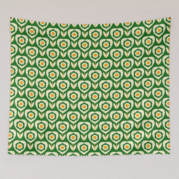 Item preview, 2064 - retro heart flowers, green / yellow designed and sold by RouCouCou.