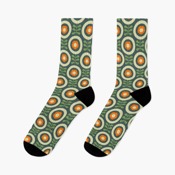 Item preview, 2070 - geometric retro daisies, green / orange designed and sold by RouCouCou.