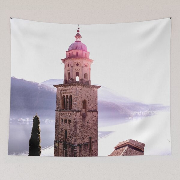 Item preview, Church Tower Santa Maria del Sasso with Sunlight and Mountain on Lake Lugano designed and sold by Mats Silvan.