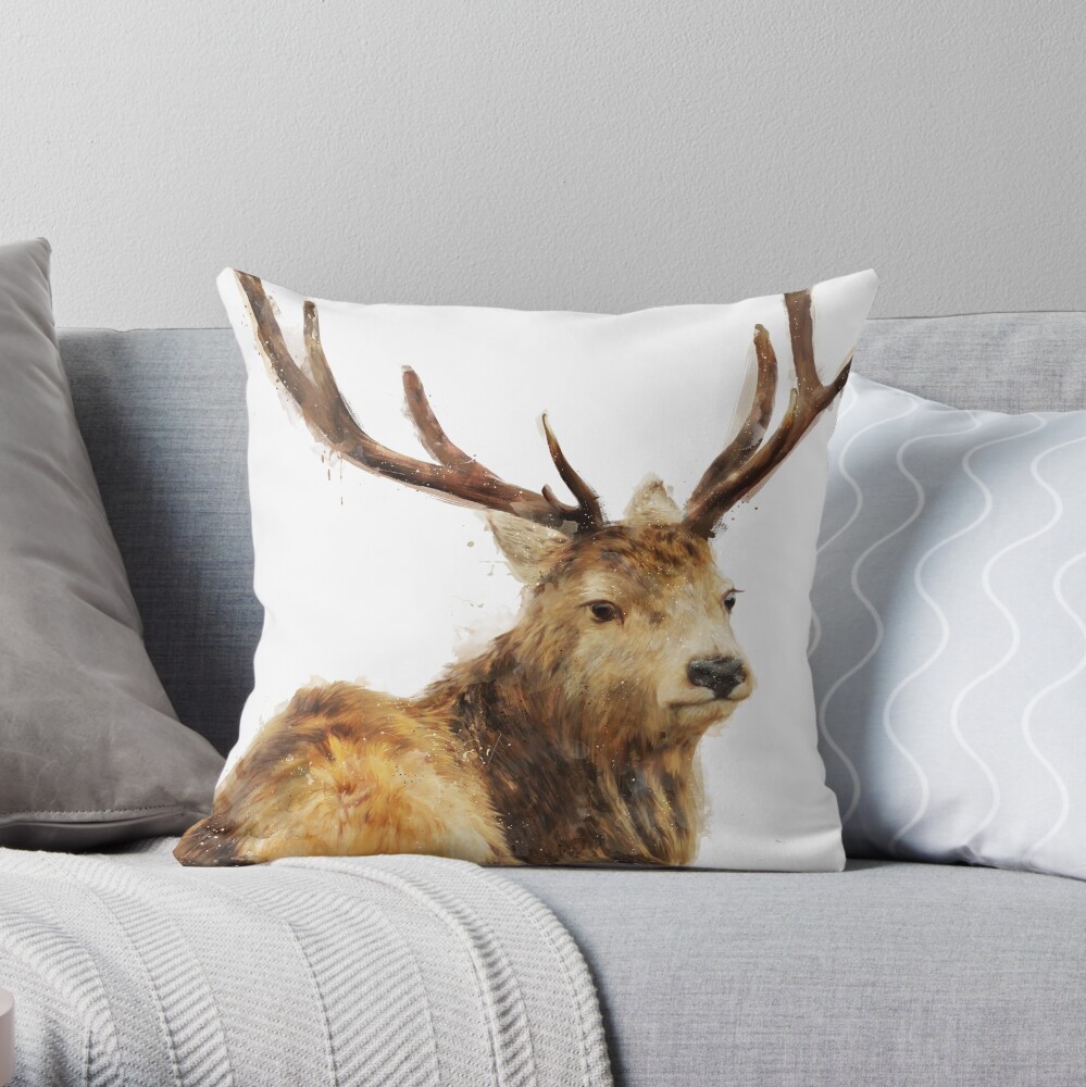 Winter Red Deer Throw Pillow