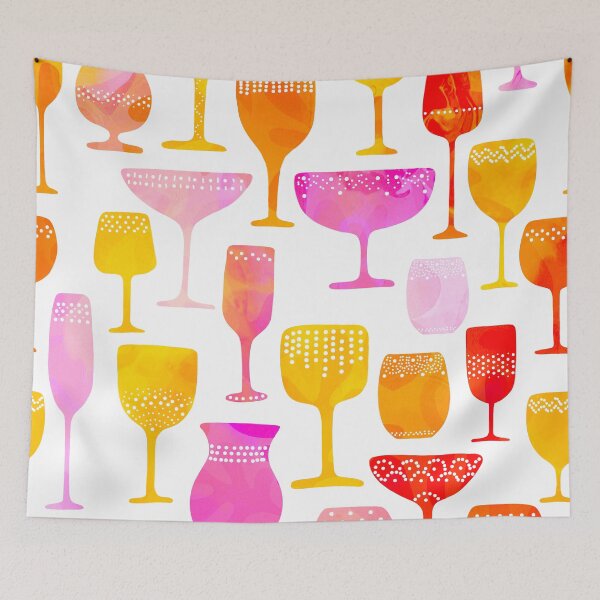 Item preview, Happy Hour Collection - Summer vibes with wine and cocktail glasses in Pink, Yellow and Orange designed and sold by Dominiquevari.