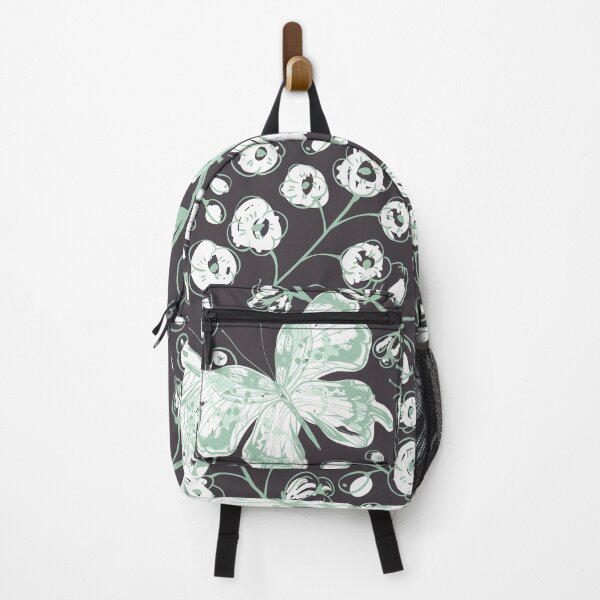 Item preview, Green Linear Butterfly Floral Print on Charcoal Grey Background. designed and sold by cgroenewald.