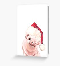 Christmas Baby Pink Pig Greeting Card