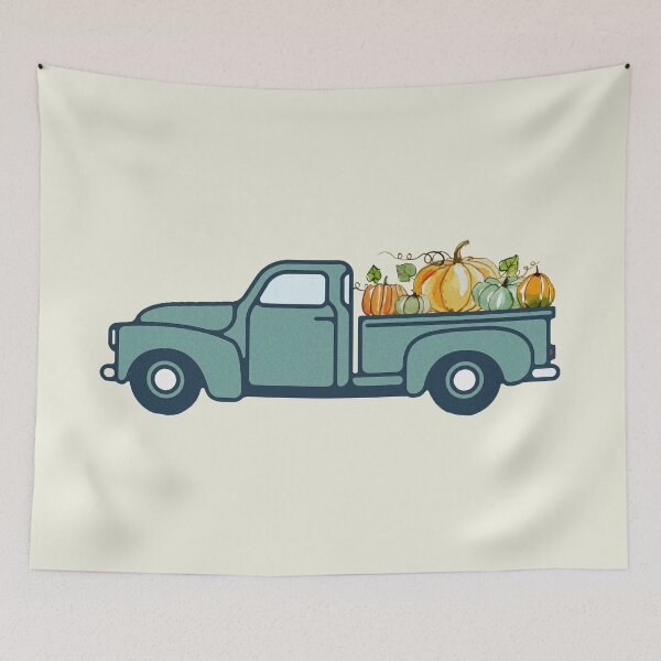 Item preview, Vintage Teal Fall Truck Autumn Aesthetic Hello Pumpkin Fall Farmhouse designed and sold by happyfarmhouse.