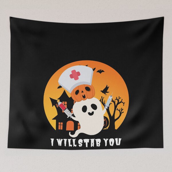 Item preview, I Will Stab You - Halloween Pumpkin Nurse Ghost and Syringes designed and sold by YoungESC.