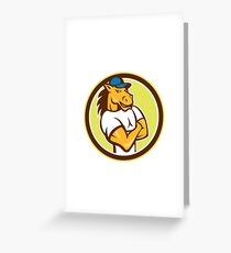 Horse Arms Crossed Circle Cartoon Greeting Card