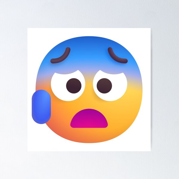 Worried Face with Drops of Sweat Emoji - tweaked Poster by abroadDesigns