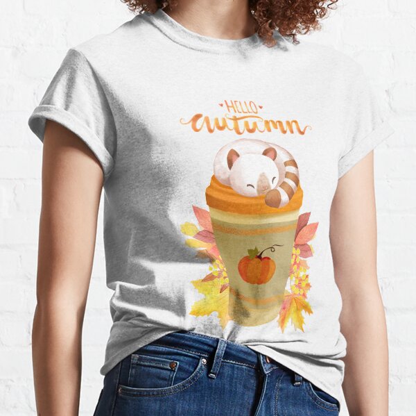 Hello Autumn - Cute Cat On A Coffee Cup Classic T-Shirt
