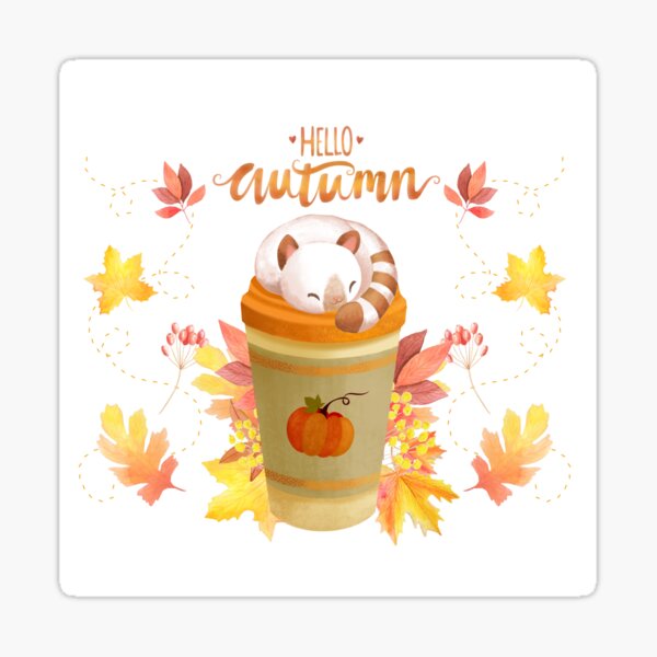 Item preview, Hello Autumn - Cute Cat On A Coffee Cup designed and sold by BunnyThePainter.