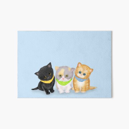 Cute Kittens Wearing Bandanas On A Blue Background Art Board Print