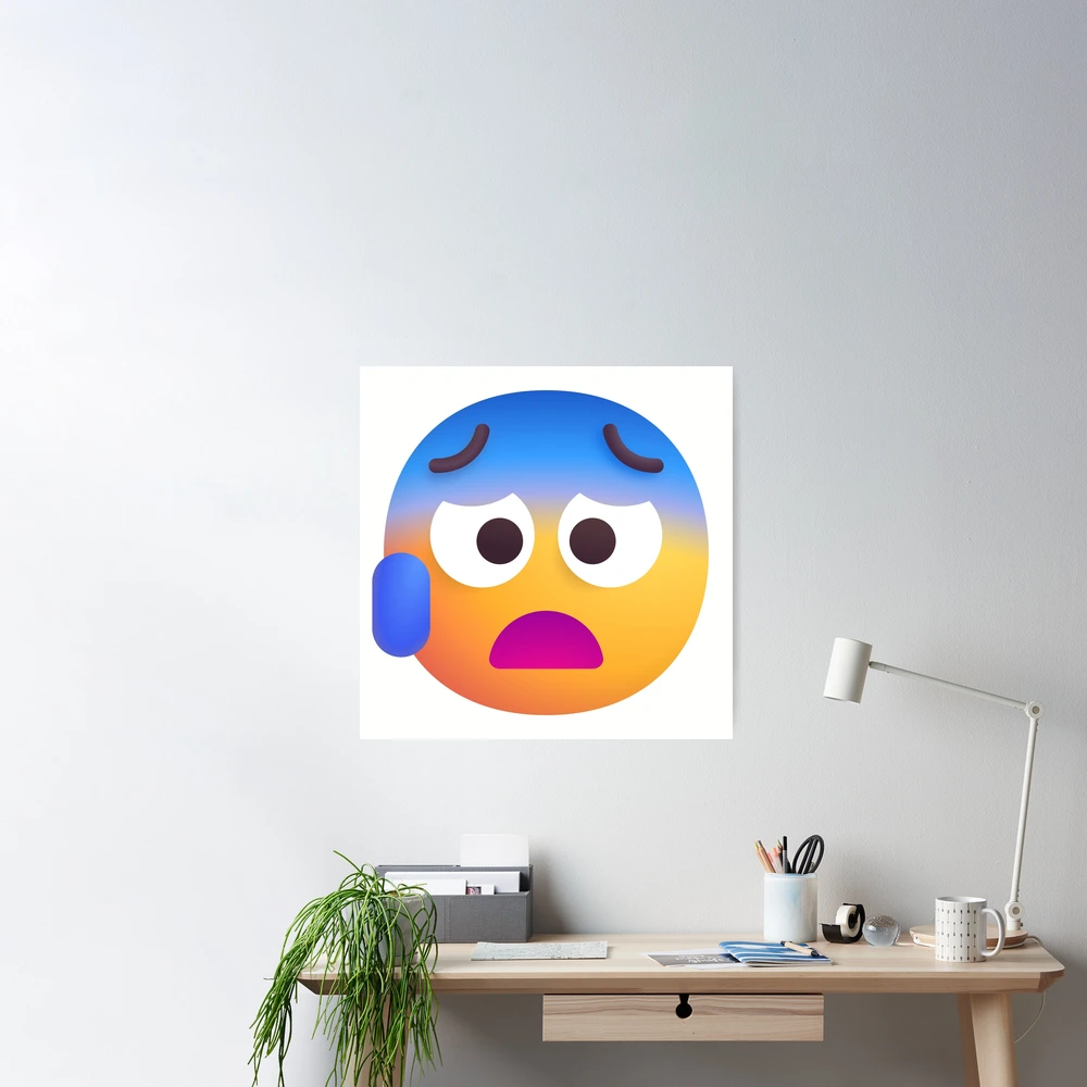 Worried Face with Drops of Sweat Emoji - tweaked Poster by abroadDesigns