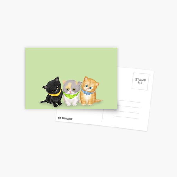 Cute Kittens Wearing Bandanas On A Green Background Postcard