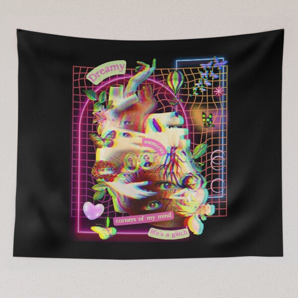 Item preview, Retro Neon Psychedelic Glitchy Vaporwave Emo Heart Collage Trippy Collage 80s 90s Y2K Aesthetic Art designed and sold by Cymphonyskar.