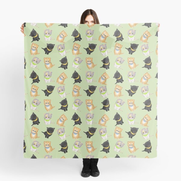 Cute Kittens Wearing Bandanas On A Green Background Scarf