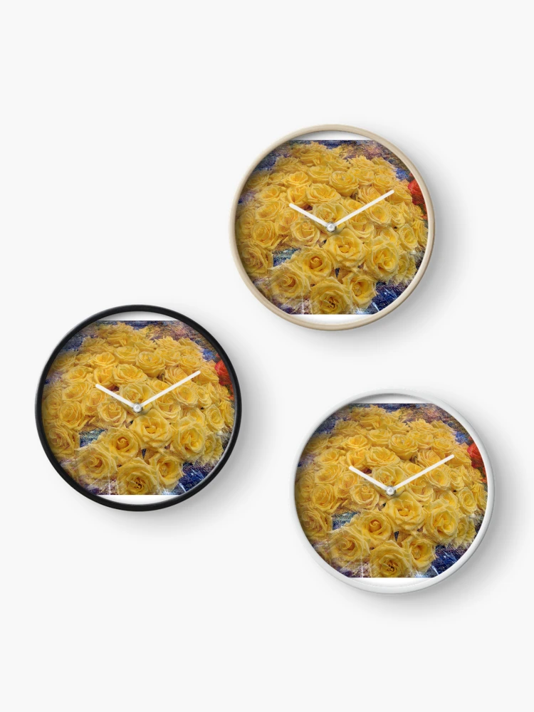 Thumbnail 3 of 4, Clock, Yellow Roses designed and sold by Bernai Velarde.