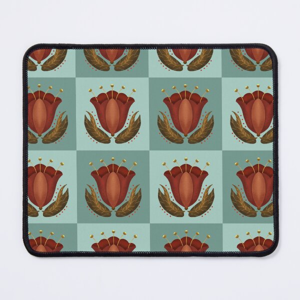Item preview, Checkered Burgundy and Teal Pattern Fall Folk Art Florals designed and sold by Lavender Mint Graphics.