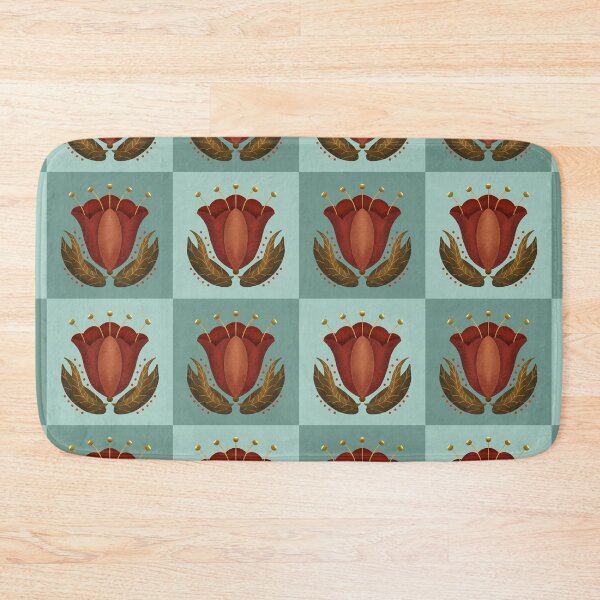 Item preview, Checkered Burgundy and Teal Pattern Fall Folk Art Florals designed and sold by Lavender Mint Graphics.