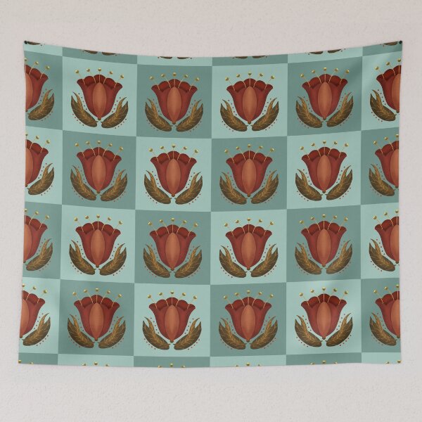 Item preview, Checkered Burgundy and Teal Pattern Fall Folk Art Florals designed and sold by Lavender Mint Graphics.