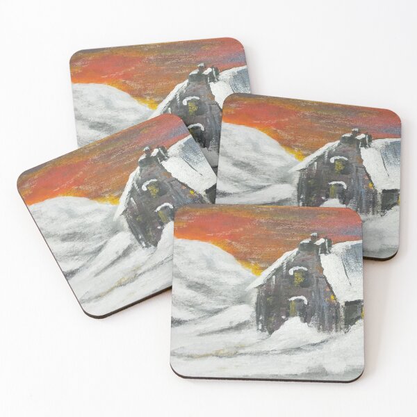 Item preview, Scottish Christmas winter snow cabin in the mountains  designed and sold by WorldOfWendyArt.