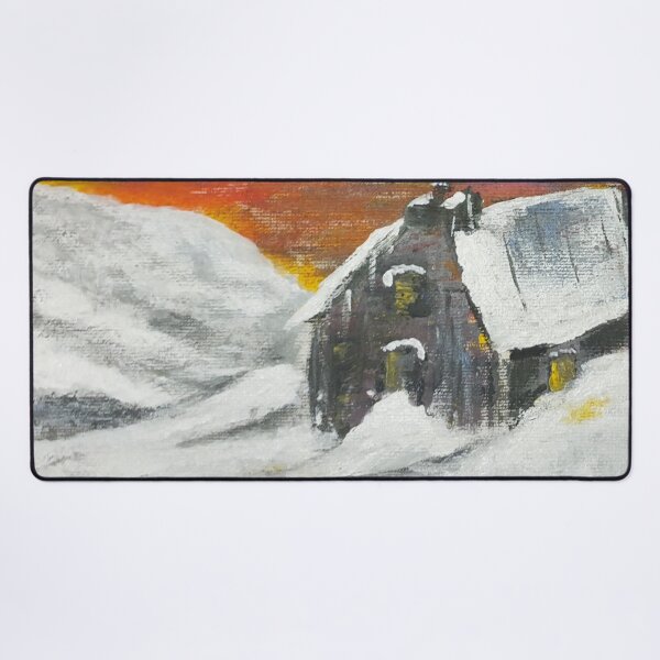 Item preview, Scottish Christmas winter snow cabin in the mountains  designed and sold by WorldOfWendyArt.