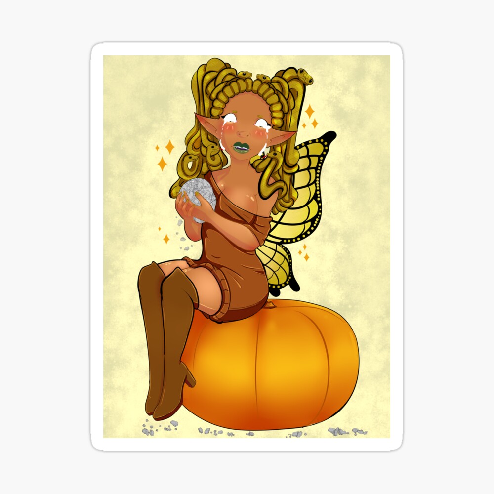 Poster for Sale mit Medusa-Fee auf einem Kürbis mit Hintergrund von  Constance J | Redbubble