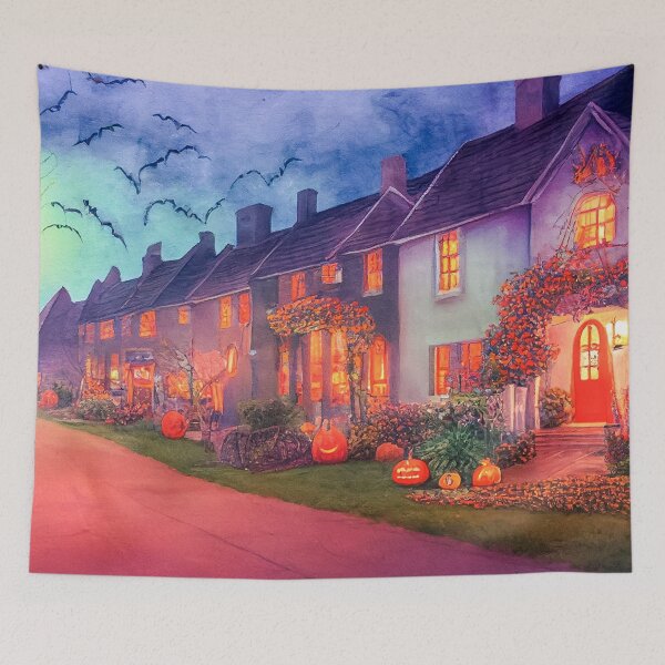 Item preview, Adorable Cottage Homes Decorated for Halloween in Water Color designed and sold by The Oracle of Surrealism Sublime Consciousness.