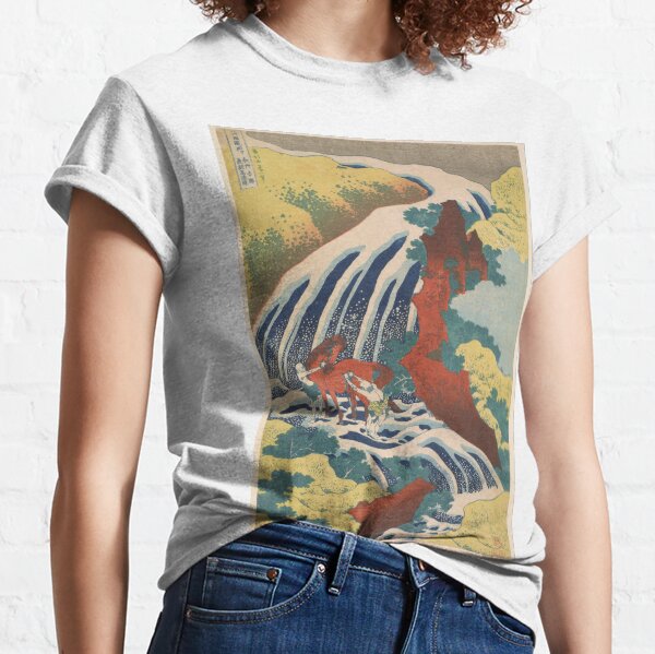Yoshino Waterfalls Where Yoshitsune Washed his Horse by Katsushika Hokusai Classic T-Shirt