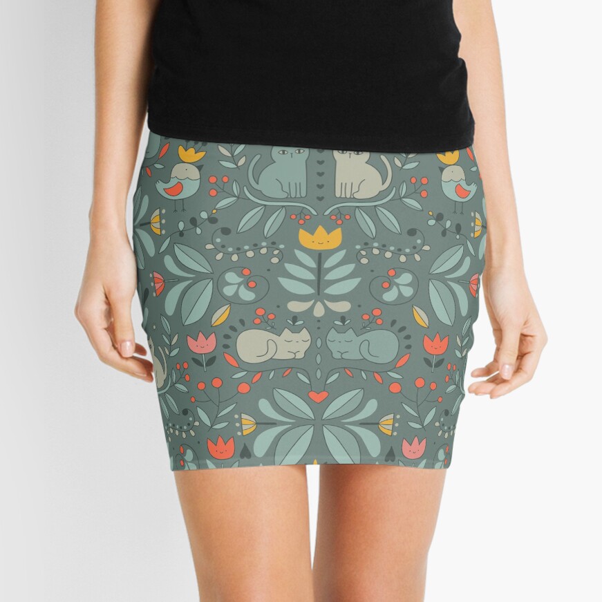 Swedish Folk Cats Mini Skirt