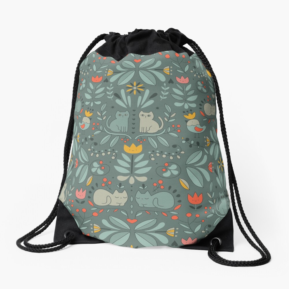 Swedish Folk Cats Drawstring Bag