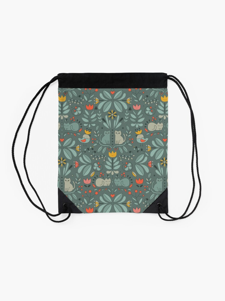 Alternate view of Swedish Folk Cats Drawstring Bag