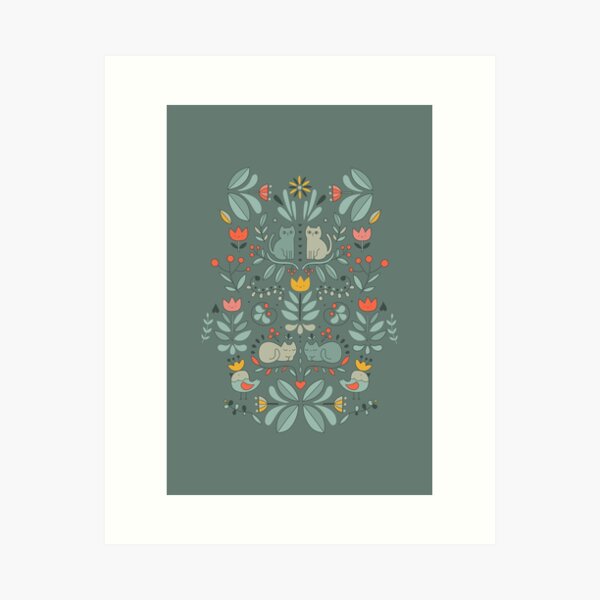 Swedish Folk Cats Art Print