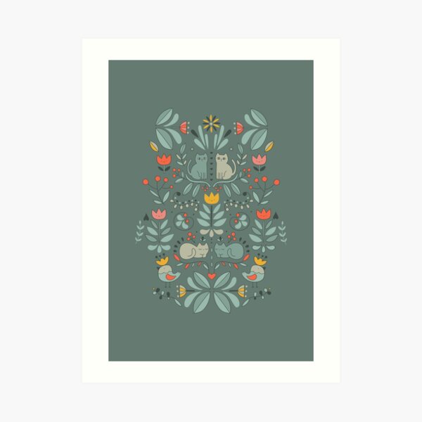 Swedish Folk Cats Art Print