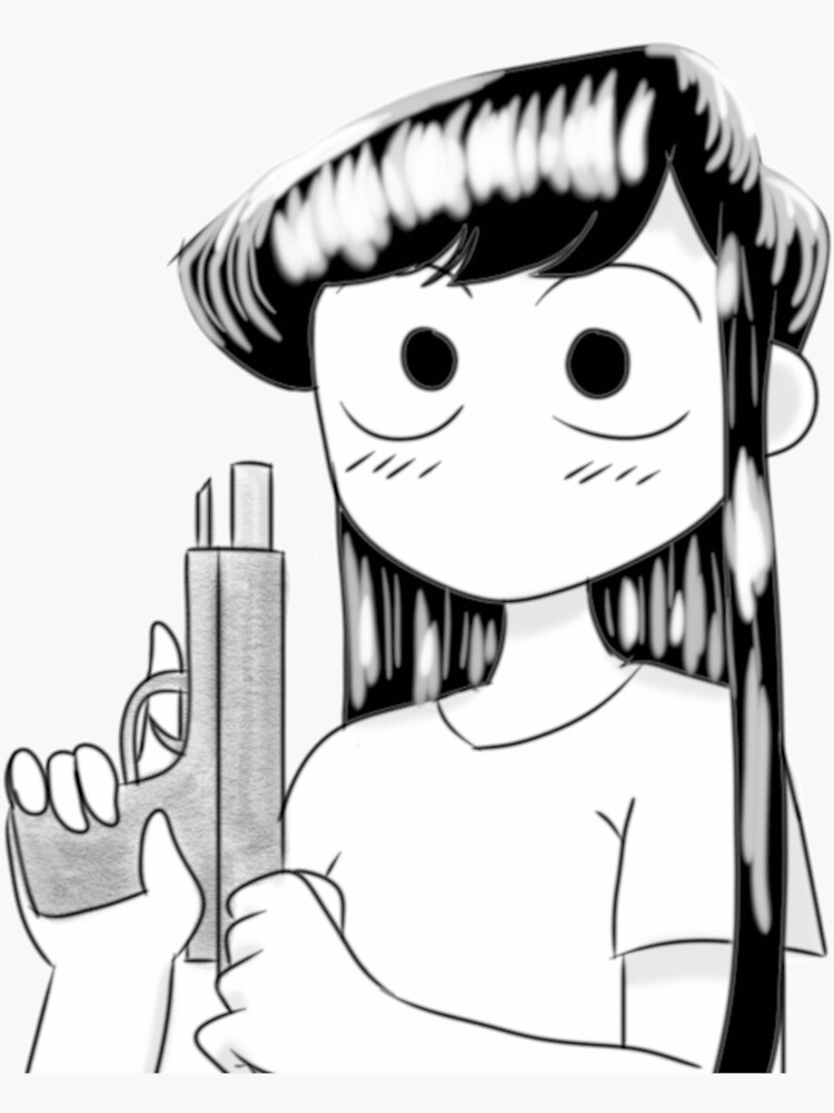 Pegatina Komi San Con Una Pistola Del Anime Komi San No Puede