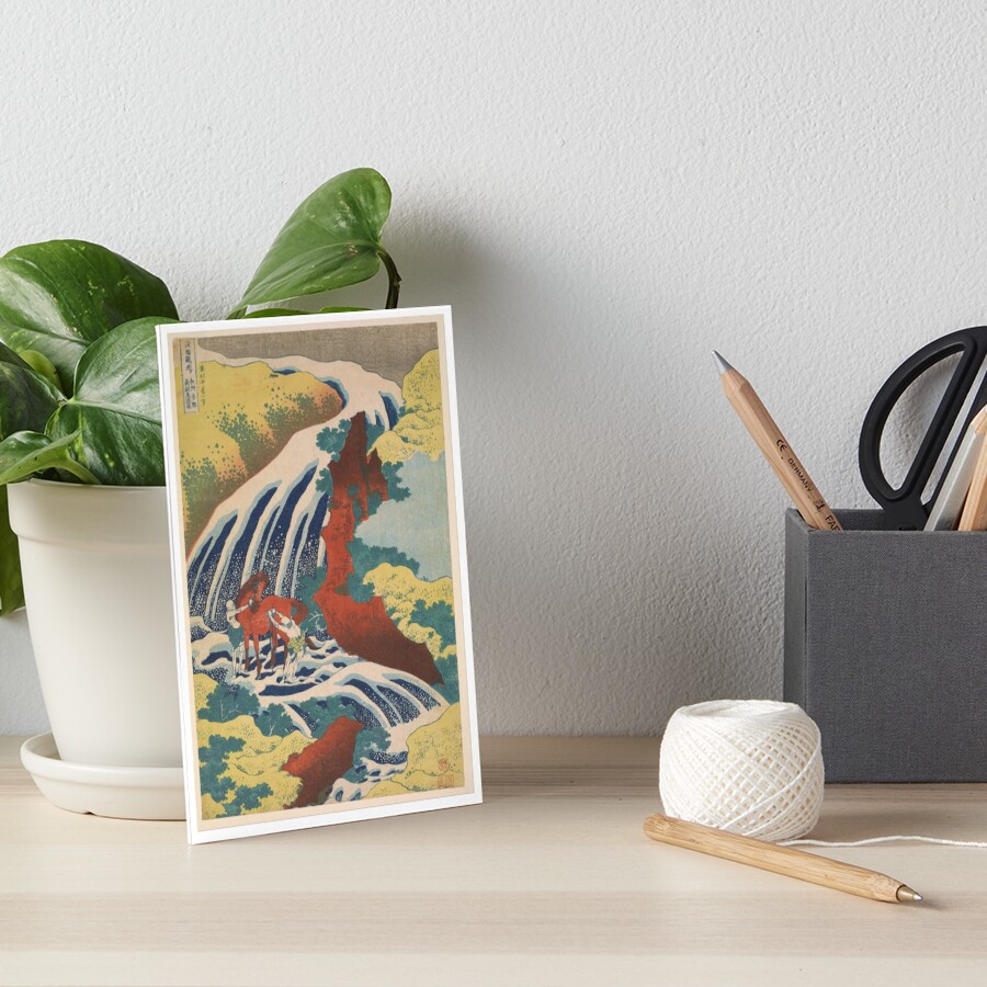 Yoshino Waterfalls Where Yoshitsune Washed his Horse by Katsushika Hokusai Art Board Print