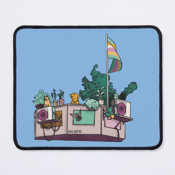 Item preview, Tel Aviv balcony, dog, cat, plants and the flag,air-con, pride flag designed and sold by Nia-Shtay-1999.
