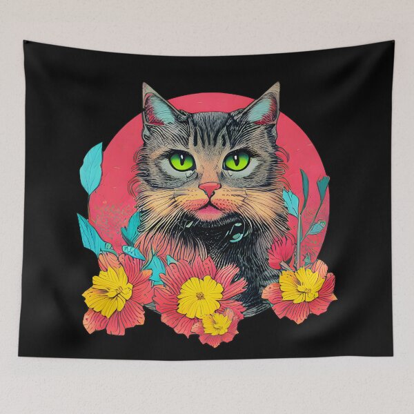 Item preview, Cat On Flowers Background designed and sold by nuel-art.