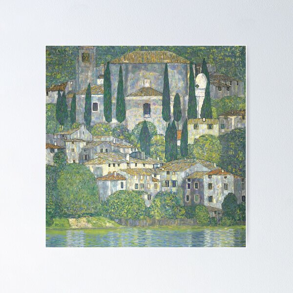 Aperçu de l'œuvre Gustav Klimt peintre autrichien Église de Cassone – Paysage aux cyprès créée et vendue par TeeARTHY.