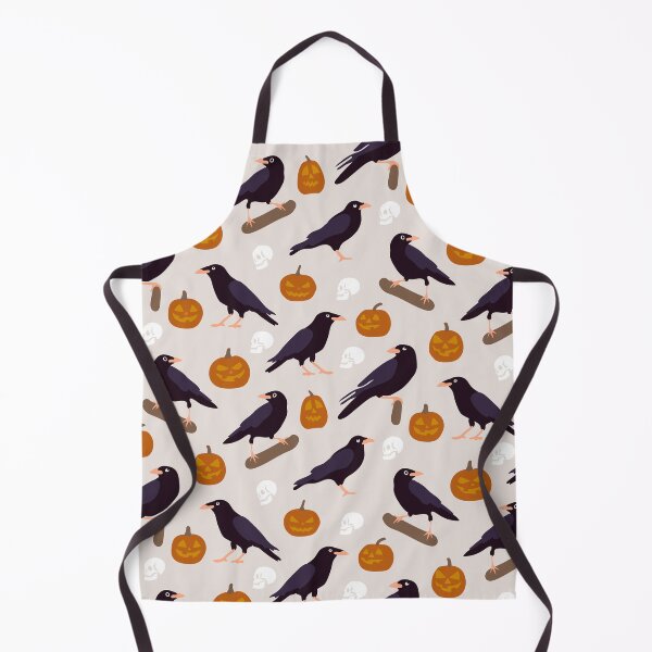 Item preview, spooky scary halloween ravens pumpkins skulls on beige background designed and sold by RevolutionizZed.