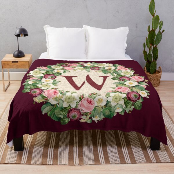 Item preview, Monogram Initial Letter W Rose Floral Wreath designed and sold by MintaApparel.