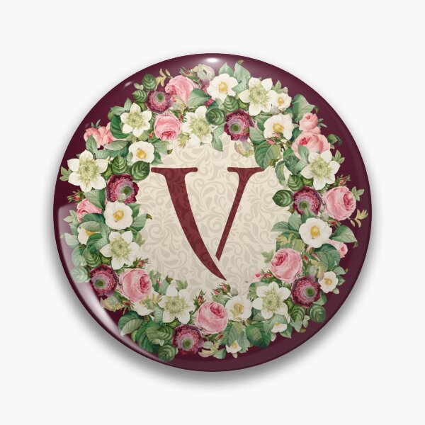 Aperçu de l'œuvre Monogramme Initiale Lettre V Couronne Florale Rose créée et vendue par MintaApparel.