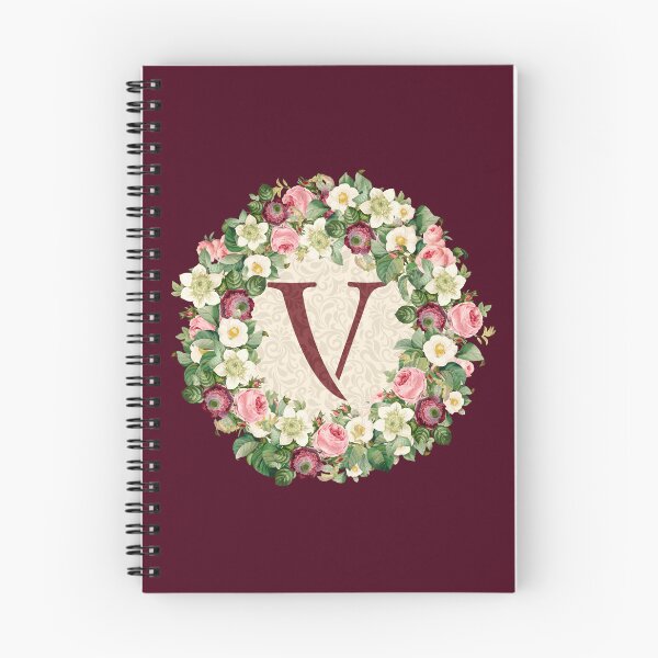 Item preview, Monogram Initial Letter V Rose Floral Wreath designed and sold by MintaApparel.