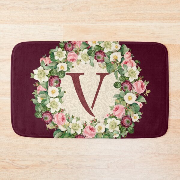 Item preview, Monogram Initial Letter V Rose Floral Wreath designed and sold by MintaApparel.