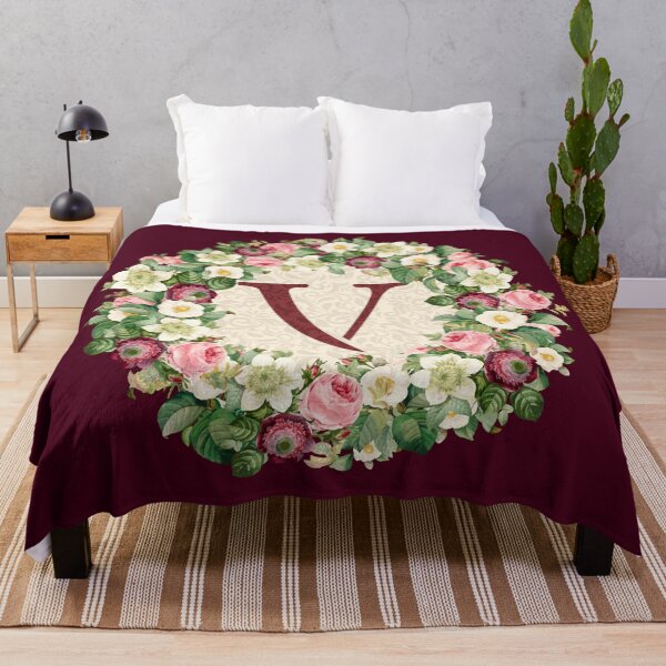 Item preview, Monogram Initial Letter V Rose Floral Wreath designed and sold by MintaApparel.