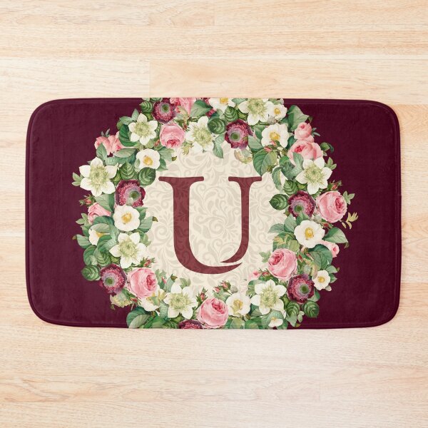 Item preview, Monogram Initial Letter U Rose Floral Wreath designed and sold by MintaApparel.