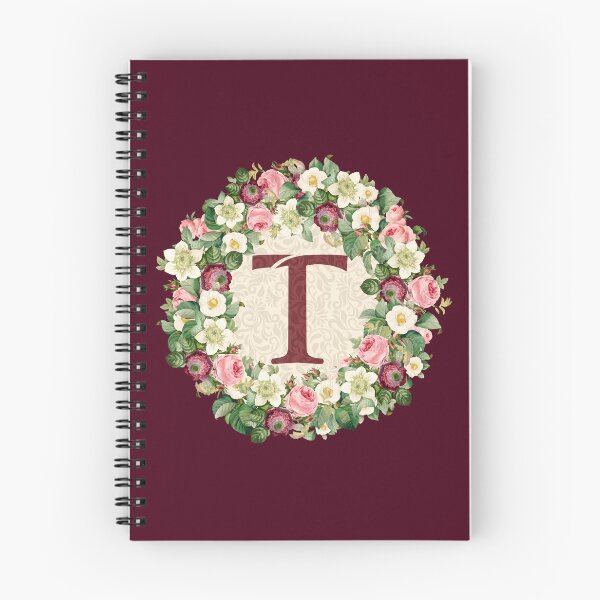 Item preview, Monogram Initial Letter T Rose Floral Wreath designed and sold by MintaApparel.