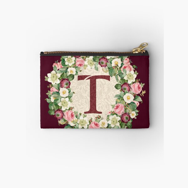 Item preview, Monogram Initial Letter T Rose Floral Wreath designed and sold by MintaApparel.